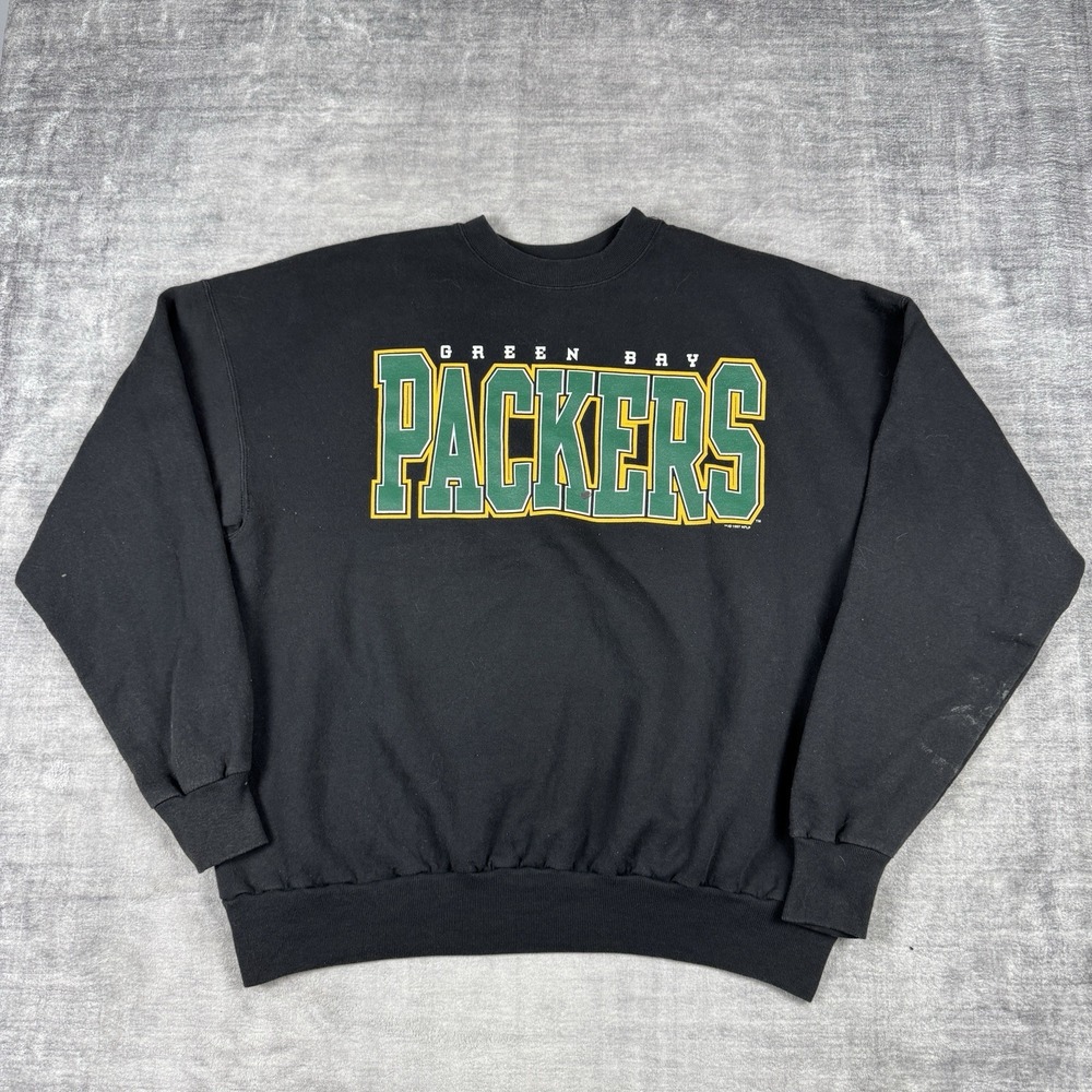 NFL Green Bay Packers Black Crewneck Sweatshirt with Green and Gold Logo